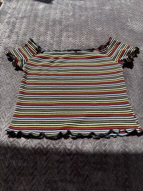 Charlotte Russe Multicolor Striped Off-Shoulder Crop Top